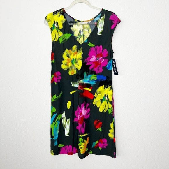 Jams World Hawaii Floral Works Sherry V-Neck Cap Sleeve Rayon Dress Womens Small